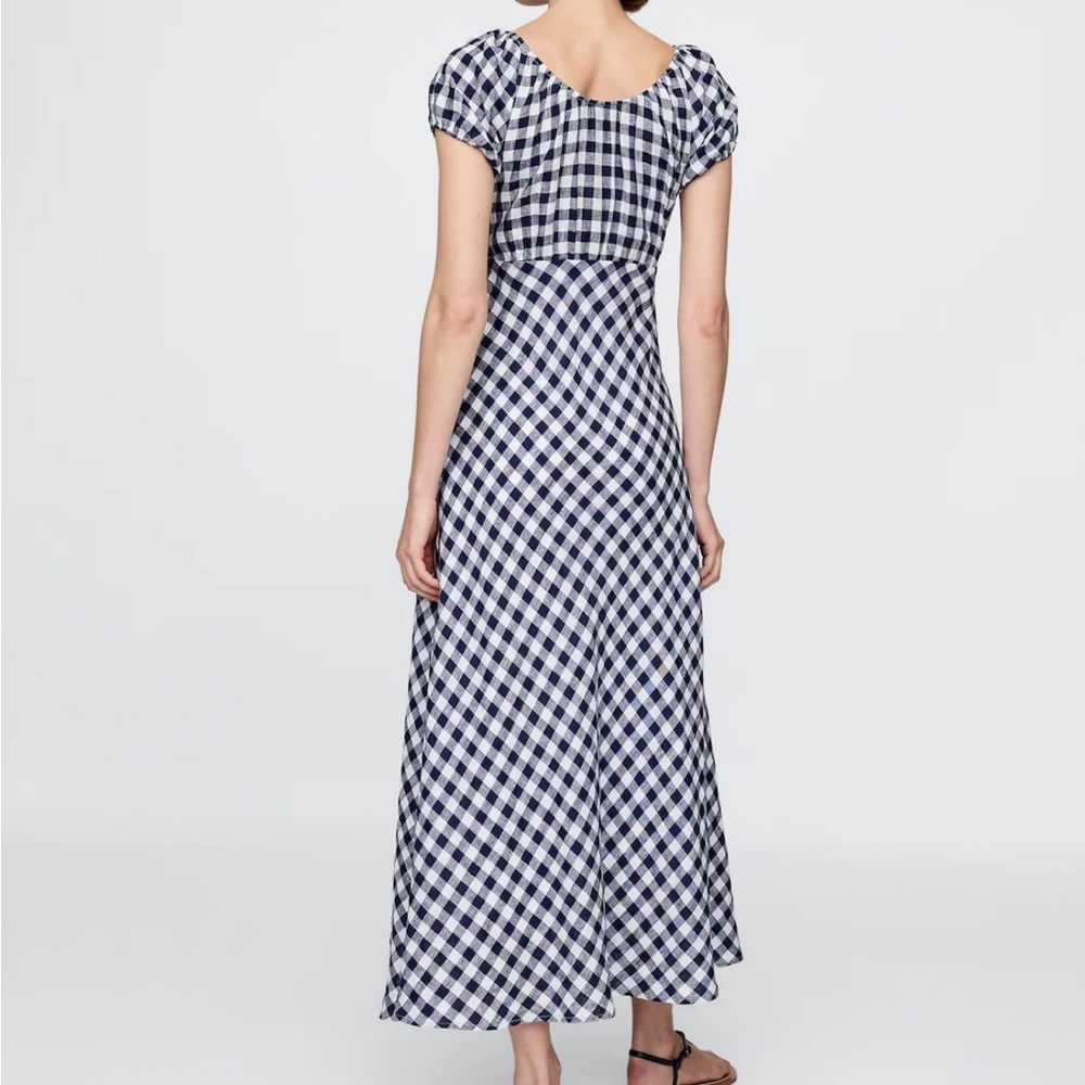 DOEN Navy Gingham Midi Dress - Women's Cap Sleeve Maxi - Picture 3 of 7